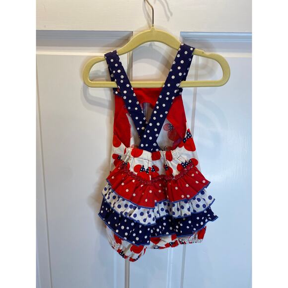 NWT Patriotic Red White Blue Disney Minnie Mouse Ruffle Romper 6 months - Picture 2 of 6